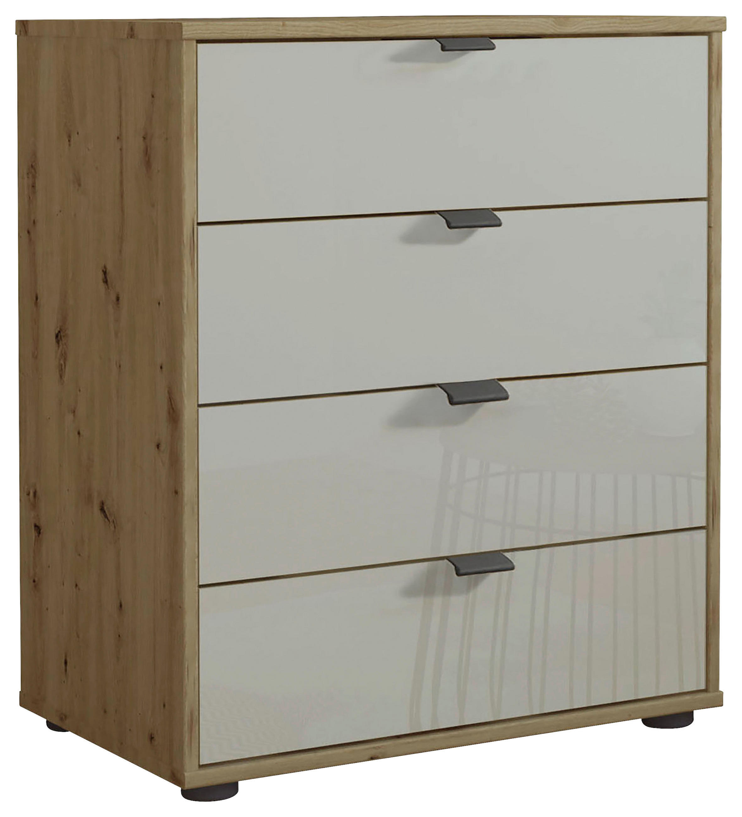 KOMMODE , 40/70/43 cm, 4 Schublade(n)  - Schieferfarben/Eiche Bianco, KONVENTIONELL, Glas/Holzwerkstoff (40/70/43cm) - Dieter Knoll