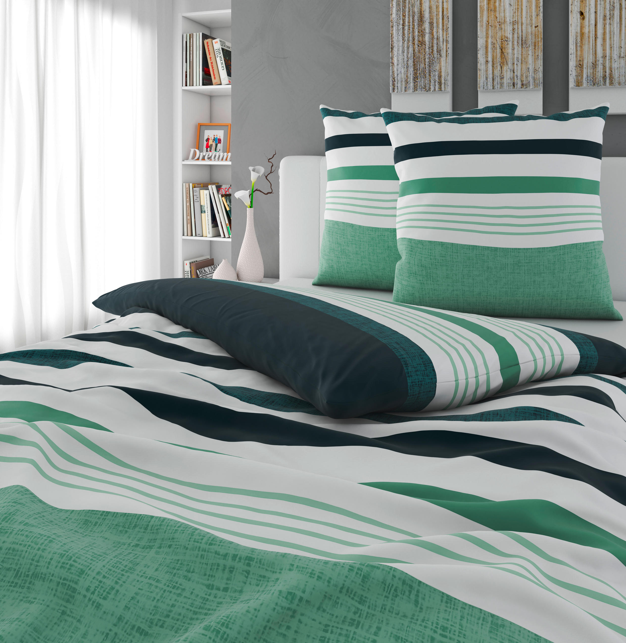 BETTWÄSCHE Elis Renforcé 200/200 cm  - Grün, KONVENTIONELL, Textil (200/200cm) - Novel