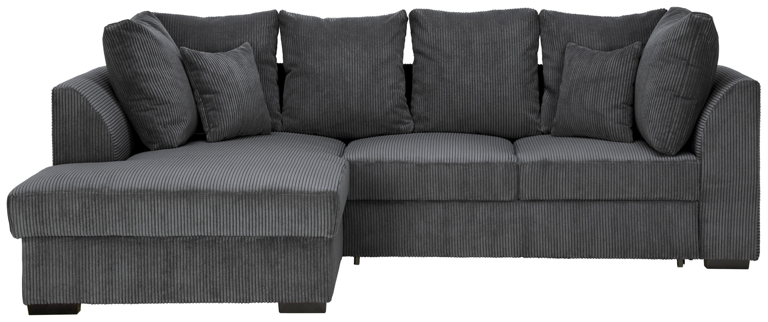 ECKSOFA inkl.Funktionen Anthrazit Cord Zierkissen, Rückenkissen, Bettkasten, Schlaffunktion  - Anthrazit/Schwarz, Design, Kunststoff/Textil (174/259cm) - Cantus