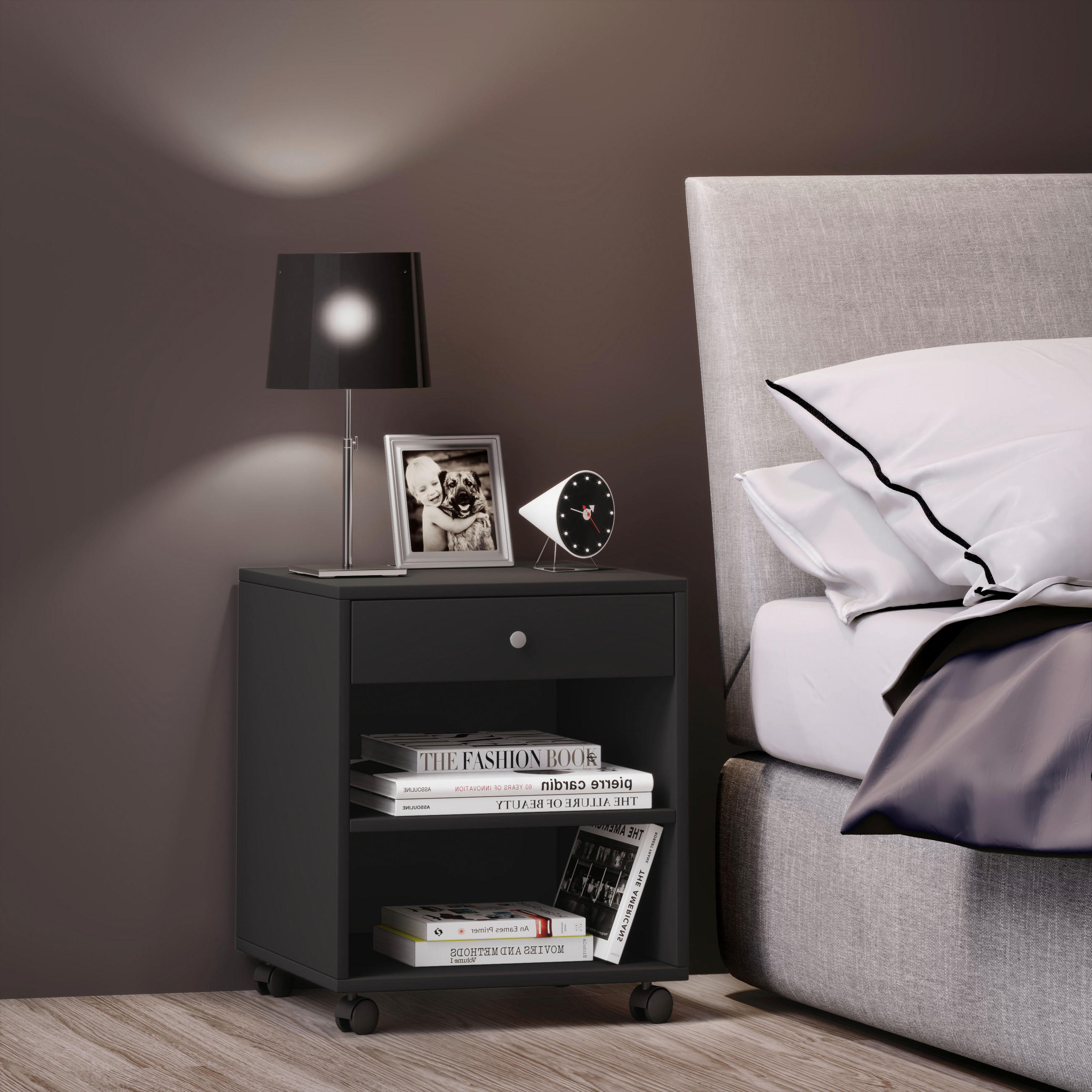NACHTSCHRANK 45/54/38 cm  - Silberfarben/Schwarz, MODERN, Holzwerkstoff/Kunststoff (45/54/38cm) - MID.YOU