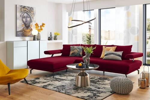 ECKSOFA in Mikrofaser Bordeaux  - Bordeaux/Schwarz, Design, Textil/Metall (224/305cm) - Dieter Knoll