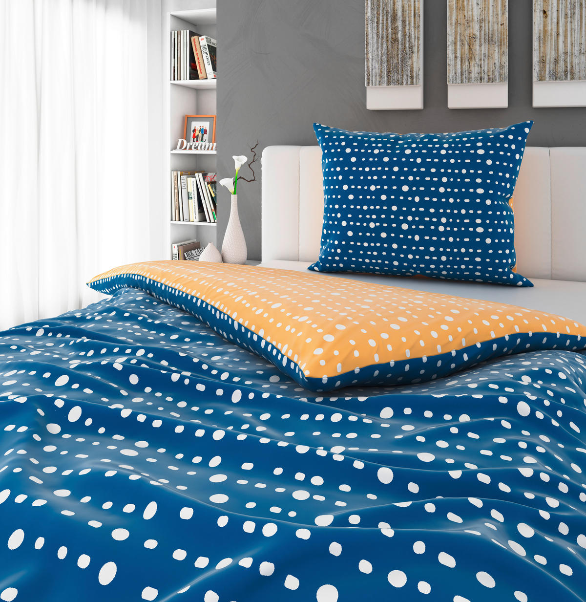 POSTELJINA SA DVA LICA 140/200 cm saten plava, narandžasta  - plava/narandžasta, Konvencionalno, tekstil (140/200cm) - Esposa
