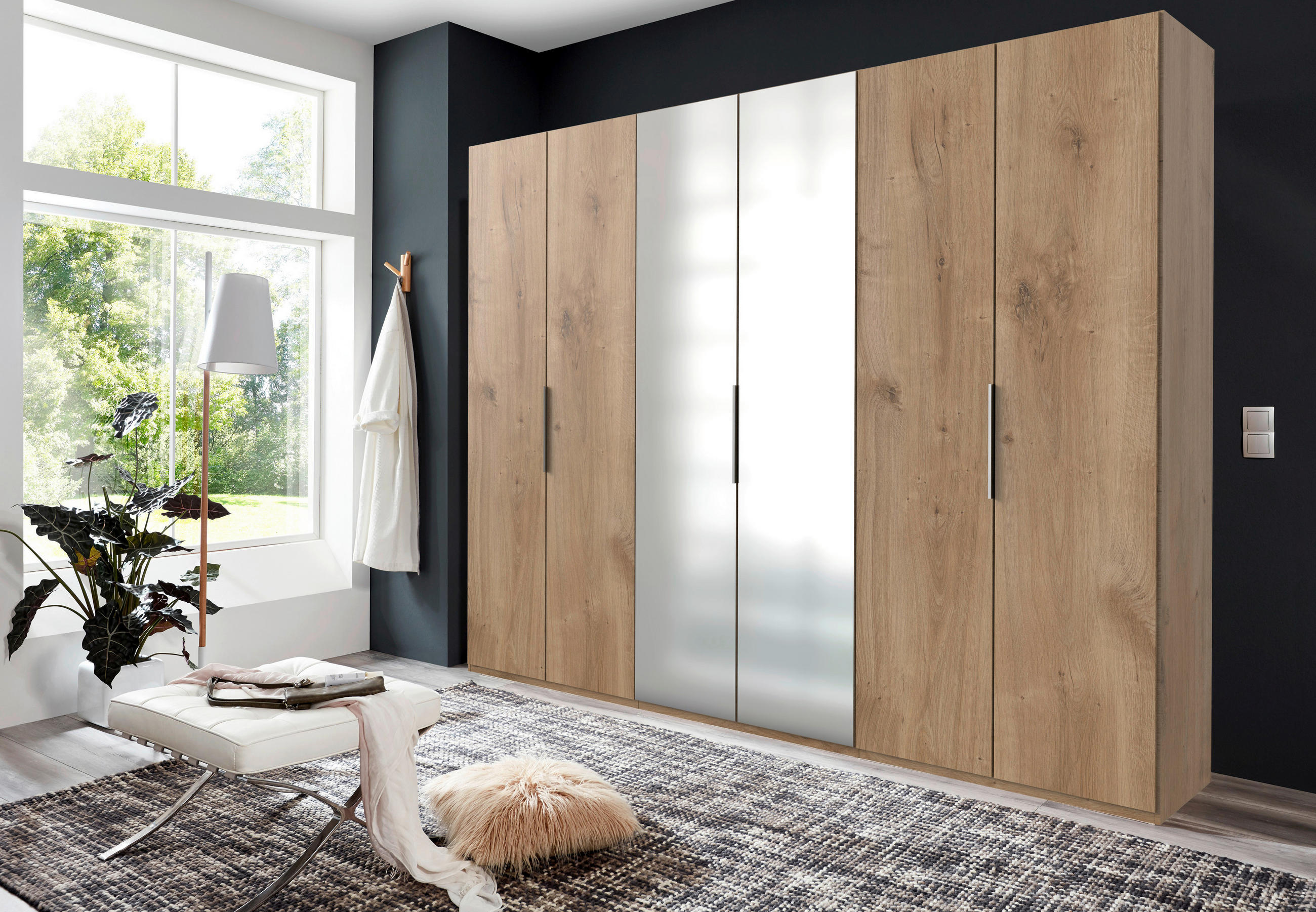 DREHTÜRENSCHRANK 300/236/58 cm 6-türig Eichefarben  - Chromfarben/Eichefarben, MODERN, Holzwerkstoff (300/236/58cm) - MID.YOU