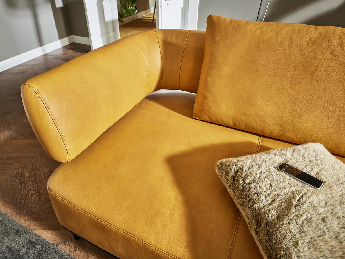 ECKSOFA in Echtleder Dunkelgelb  - Dunkelgelb/Schwarz, Design, Leder/Metall (302/237cm) - Dieter Knoll