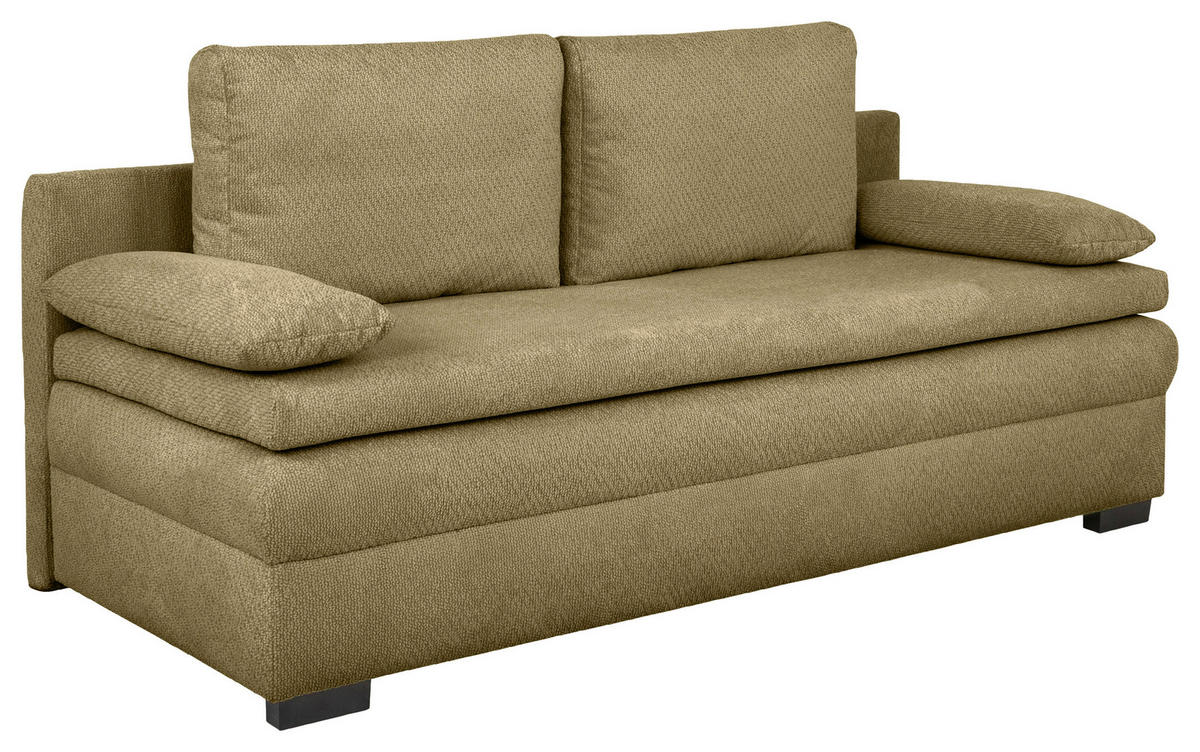 SCHLAFSOFA  mit Liegefunktion, Schlafen auf Sitzhöhe, Rücken echt Struktur Olivgrün  - Schwarz/Olivgrün, KONVENTIONELL, Kunststoff/Textil (195/93/83cm) - Carryhome