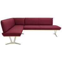ECKBANK 162/237 cm  in Weinrot  - Edelstahlfarben/Beige, Design, Leder/Holz (162/237cm) - Ambiente