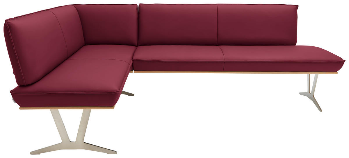 ECKBANK 162/237 cm  in Weinrot  - Edelstahlfarben/Beige, Design, Leder/Holz (162/237cm) - Ambiente