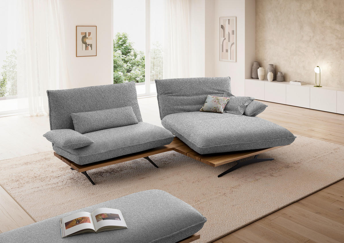 ECKSOFA  in Chenille, Flachgewebe Grau, Wildeiche  284/161 cm  - Wildeiche/Schwarz, Design, Holz/Textil (284/161cm) - Koinor
