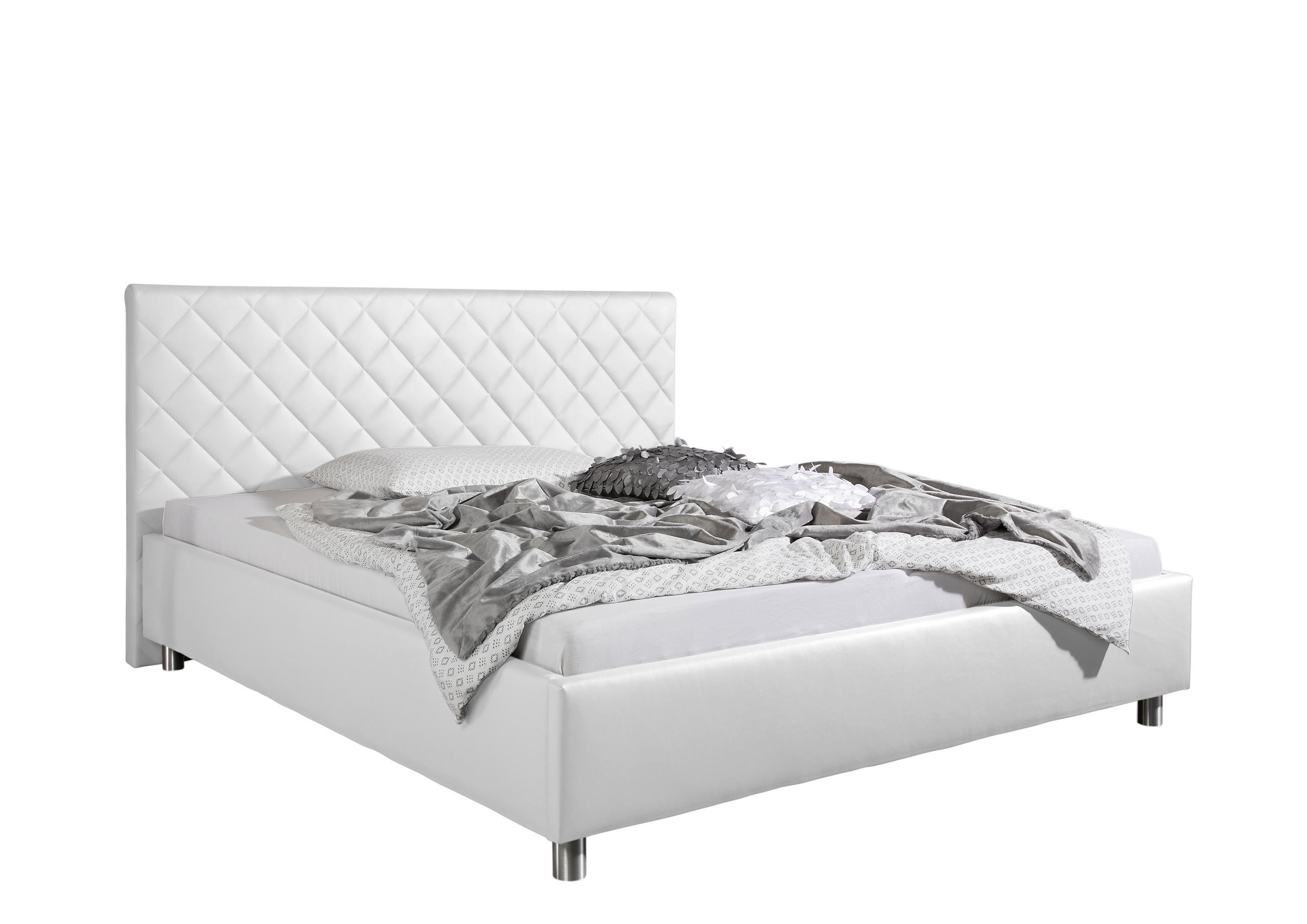 POLSTERBETT 160/200 cm,  in Weiß,  - Alufarben/Weiß, MODERN, Textil/Metall (160/200cm) - Livetastic