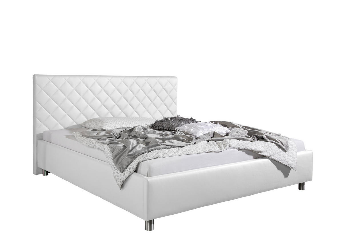 POLSTERBETT 180/200 cm,  in Weiß,  - Alufarben/Weiß, MODERN, Textil/Metall (180/200cm) - Livetastic