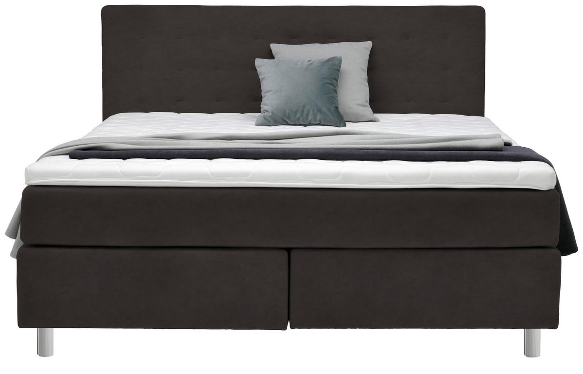 BOXSPRINGBETT 180/200 cm  in Dunkelbraun  - Chromfarben/Dunkelbraun, Konventionell, Kunststoff/Textil (180/200cm) - Voleo