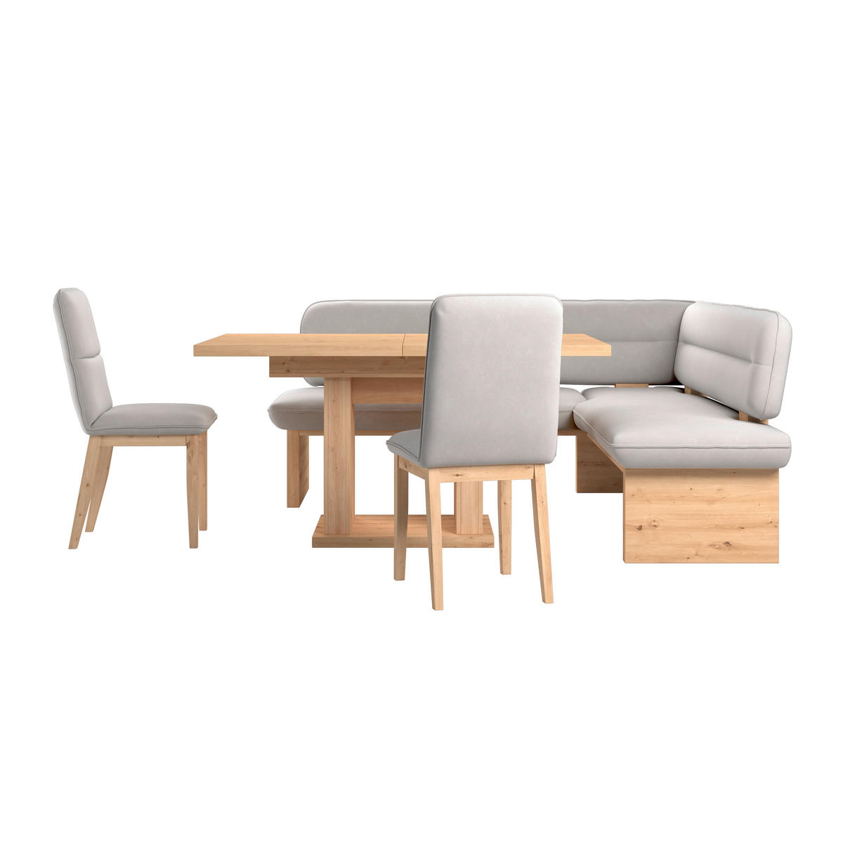 ECKBANK 192/170 cm Webstoff Beige Eiche Sperrholz   - Eichefarben/Beige, KONVENTIONELL, Holz/Textil (192/170cm) - Livetastic