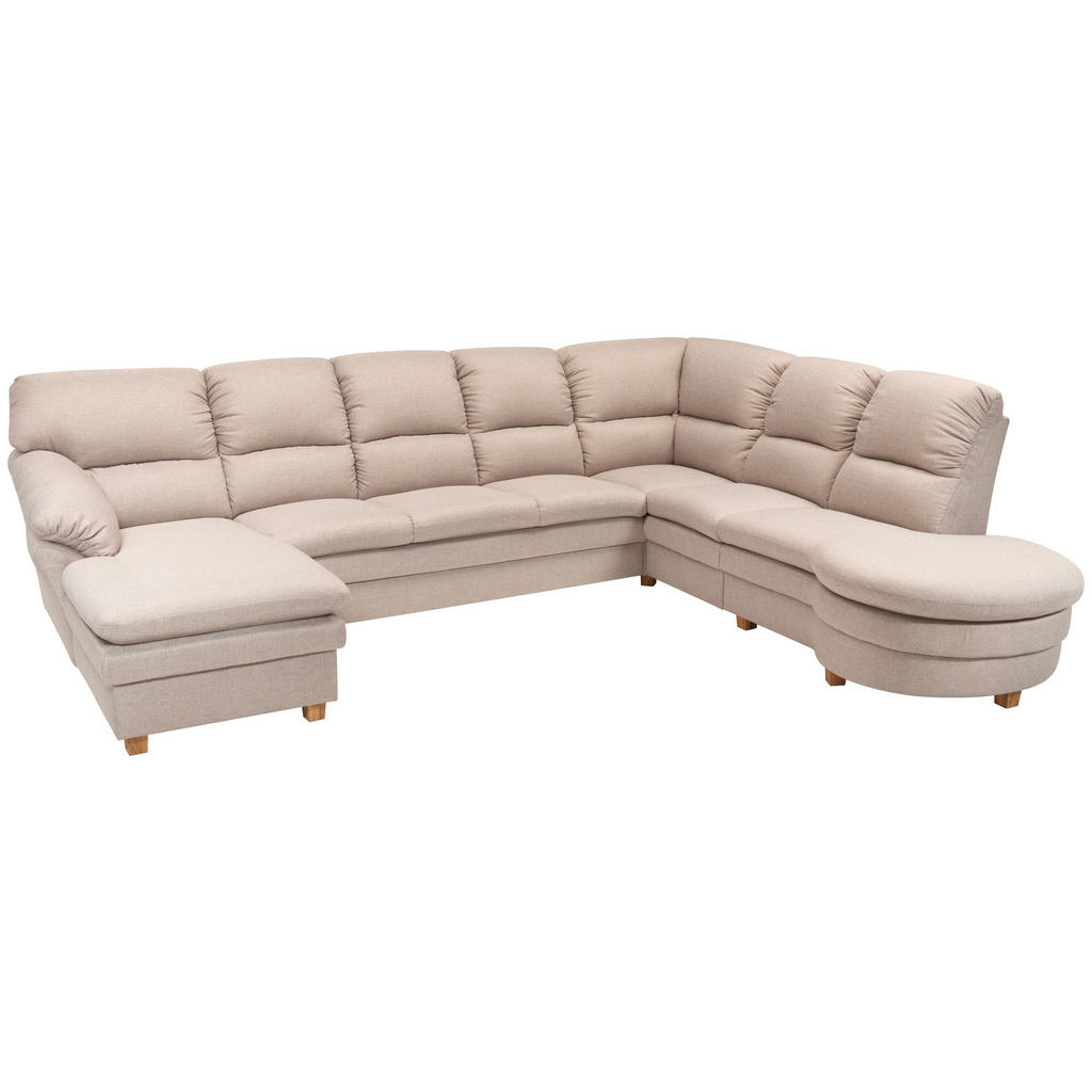 Thumbnail - Livetastic Sofa, Beige, Textil, Eiche, teilmassiv, Uni, 7-Sitzer, 341x269 cm, Made in EU, Rücken echt, Lederauswahl, Sto...