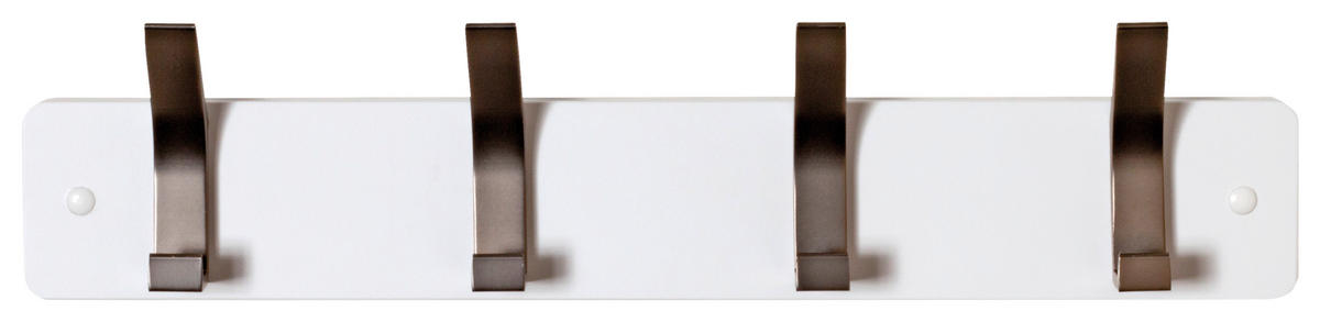 HAKENLEISTE  in Weiß, Edelstahlfarben  - Edelstahlfarben/Weiß, MODERN, Holzwerkstoff/Metall (45/10/6cm)