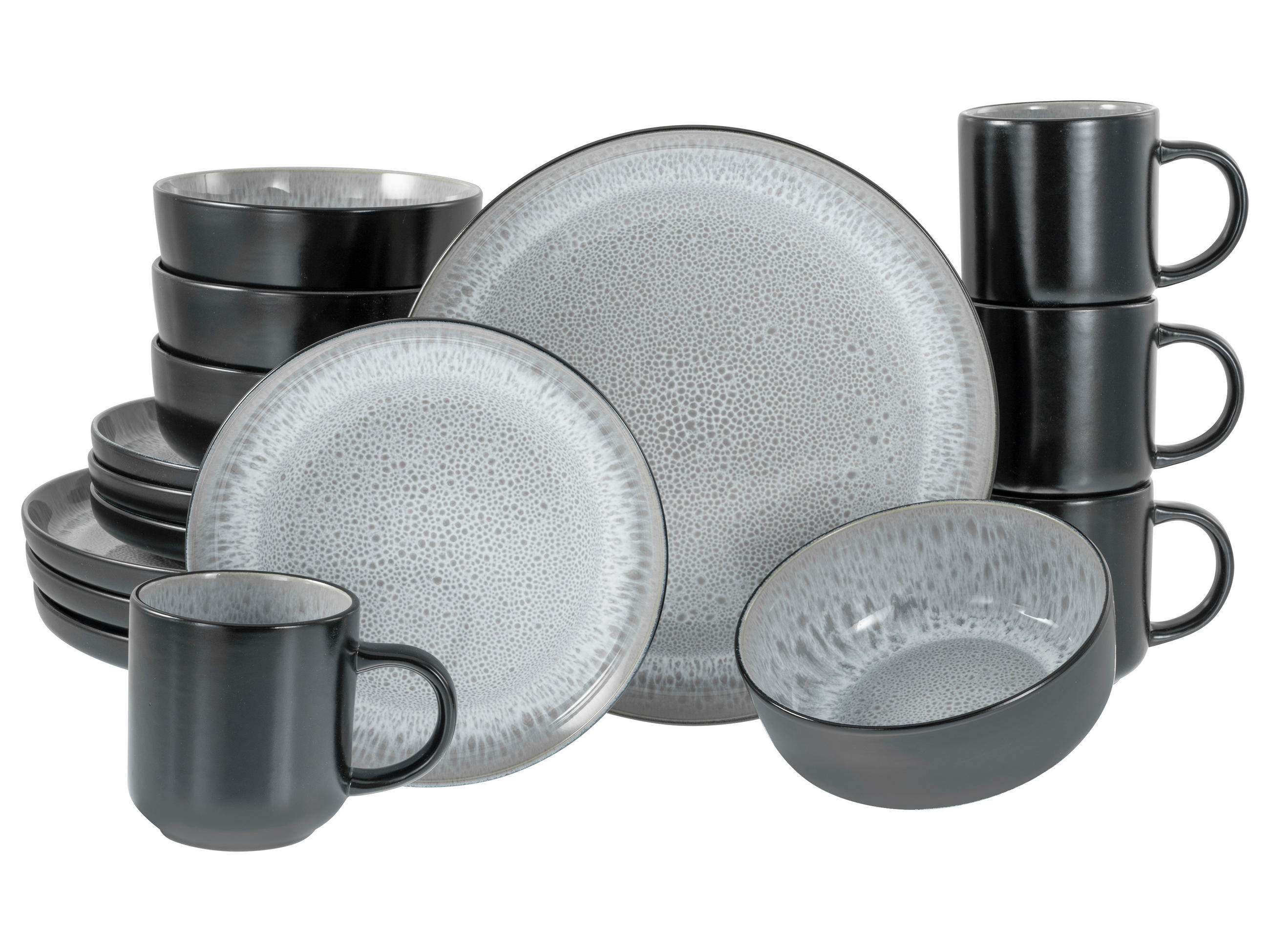 KOMBISERVICE Schwarz, Hellgrau Nordic Fjord Frost 16-teilig 4 Personen  - Hellgrau/Schwarz, Basics, Keramik - Creatable