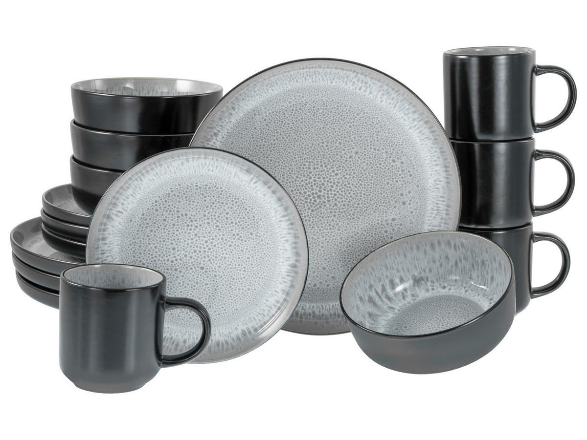 KOMBISERVICE Schwarz, Hellgrau Nordic Fjord Frost 16-teilig 4 Personen  - Hellgrau/Schwarz, Basics, Keramik - Creatable