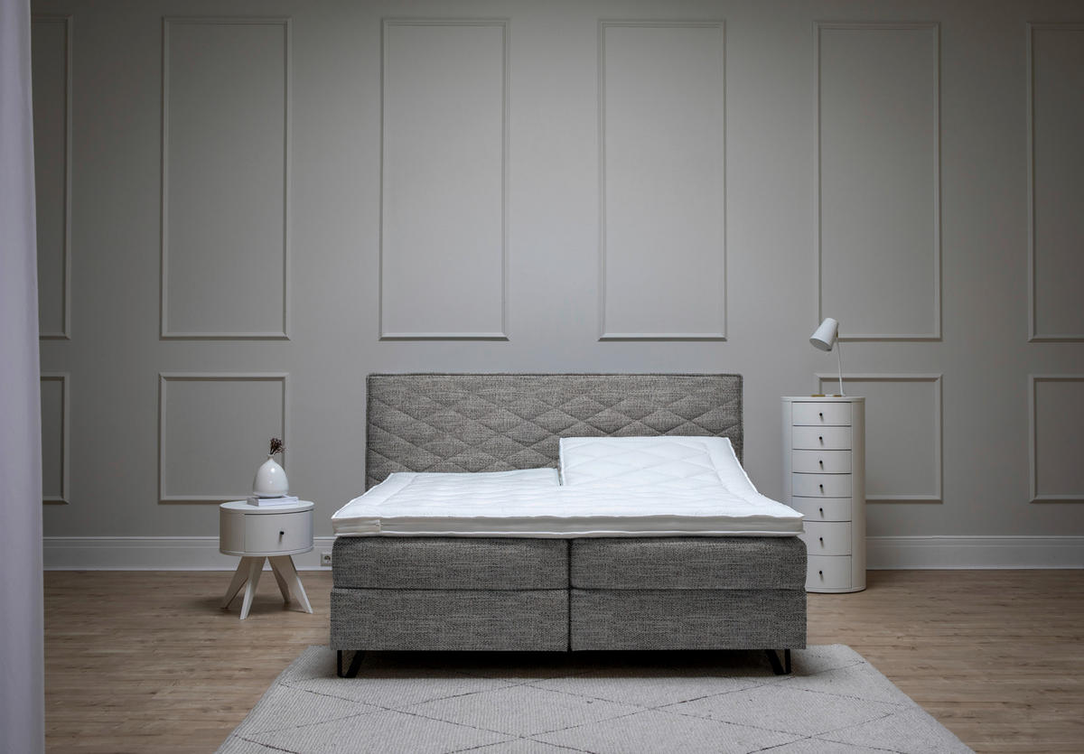 BOXSPRINGBETT 180/200 cm  in Anthrazit  - Anthrazit/Schwarz, KONVENTIONELL, Holz/Textil (180/200cm) - Sjöholm