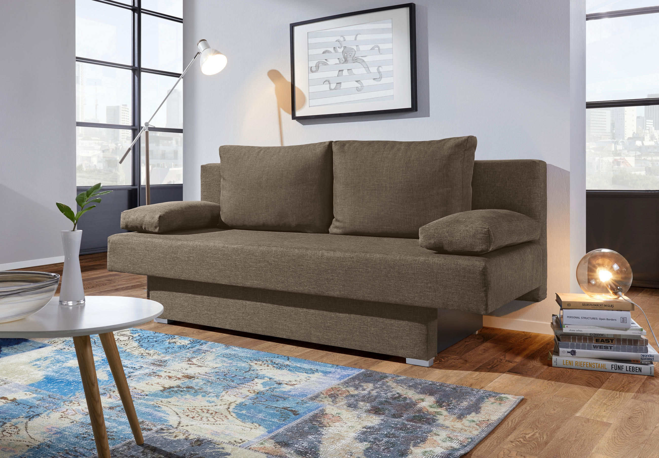 SCHLAFSOFA  mit Schlafen auf Sitzhöhe Webstoff Braun  - Alufarben/Braun, Design, Kunststoff/Textil (190/74-86/80cm) - Carryhome