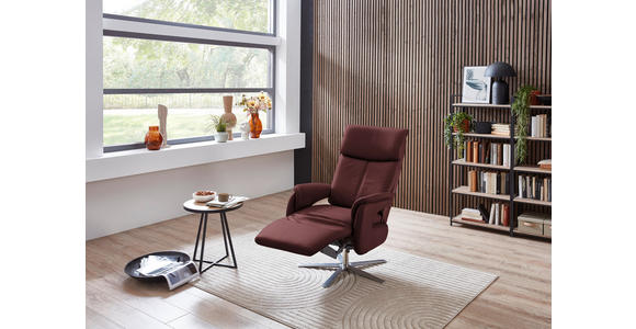 RELAXSESSEL in Leder Bordeaux - Edelstahlfarben/Bordeaux, Design, Leder/Metall (70/124/85cm) - Cantus