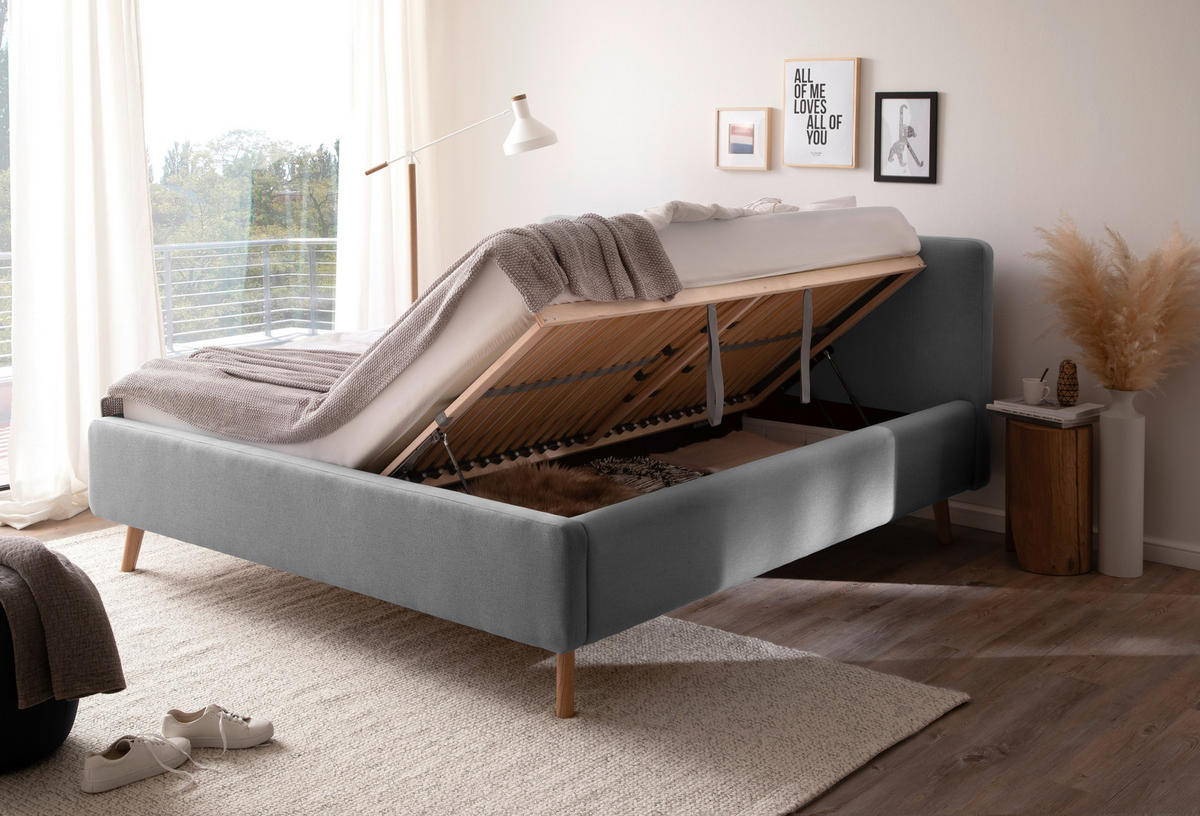 POLSTERBETT 180/200 cm  in Hellgrau  - Eichefarben/Hellgrau, Design, Holz/Textil (180/200cm) - Livetastic