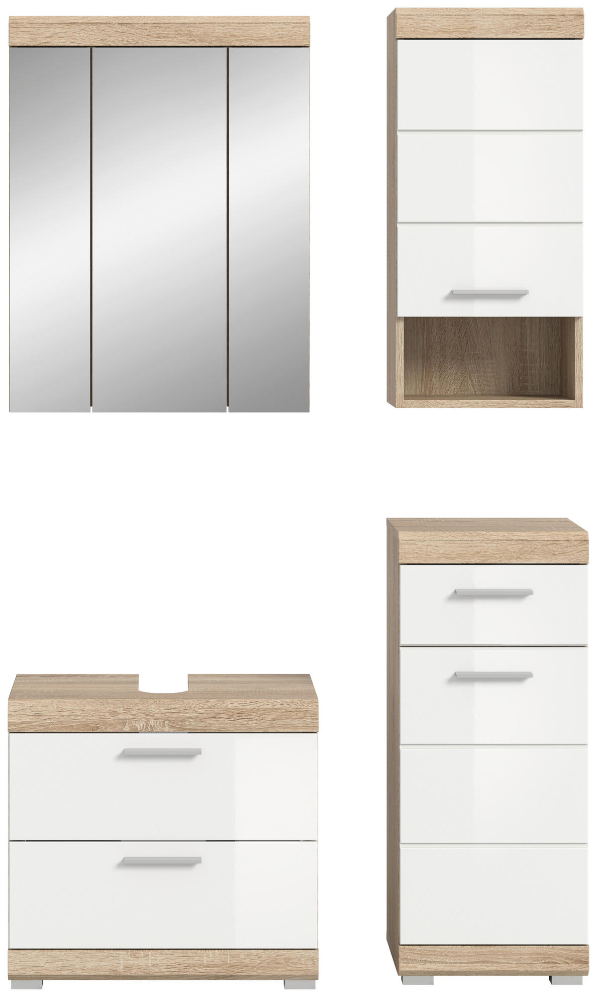 BADEZIMMER 4-teilig  in 97 cm  - Weiss Hochglanz/Silberfarben, Modern, Glas/Holzwerkstoff (97cm) - MID.YOU
