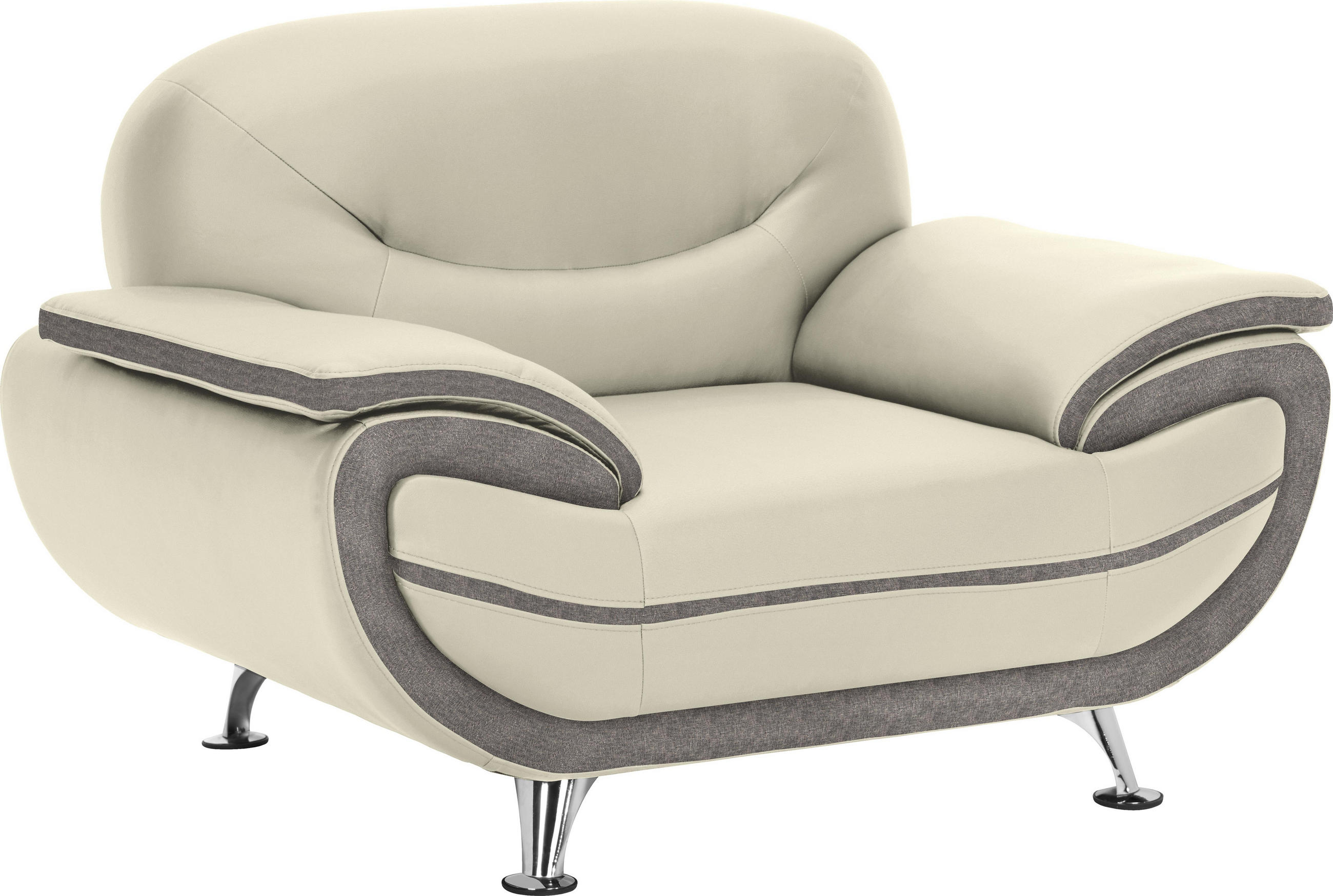 Sessel in Textil Braun, Creme, Grau