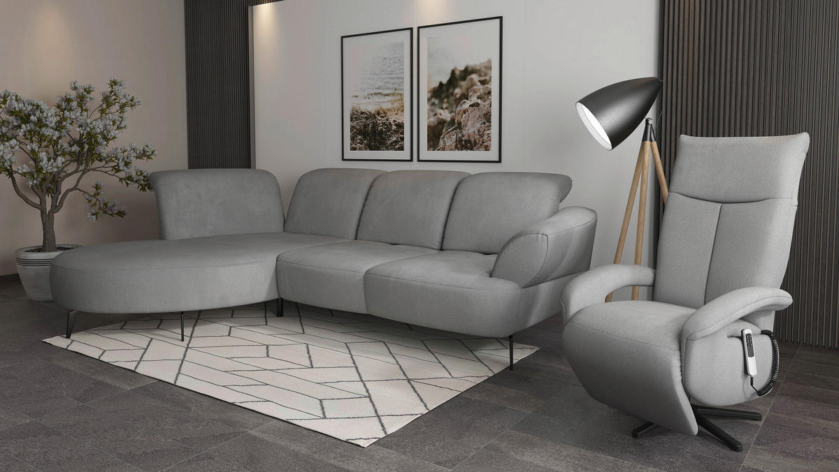 ECKSOFA in Flachgewebe Grau  - Schwarz/Grau, Modern, Textil/Metall (208/313cm) - Sit & More