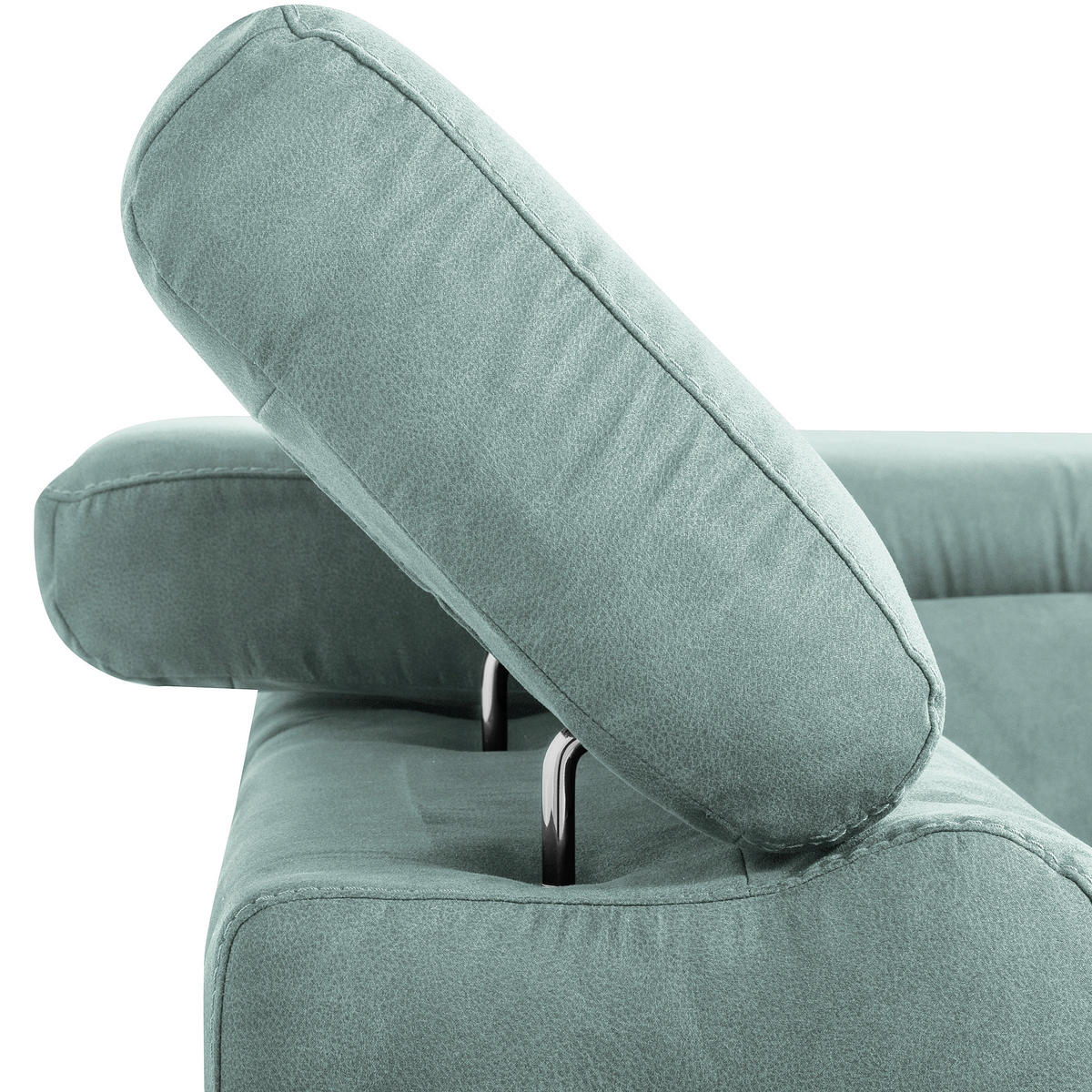 ECKSOFA SONO in Lederlook Hellblau Bettkasten, Armteilverstellung, Kopfteilverstellung  210/265 cm  - Chromfarben/Hellblau, Design, Textil/Metall (210/265cm) - Livetastic