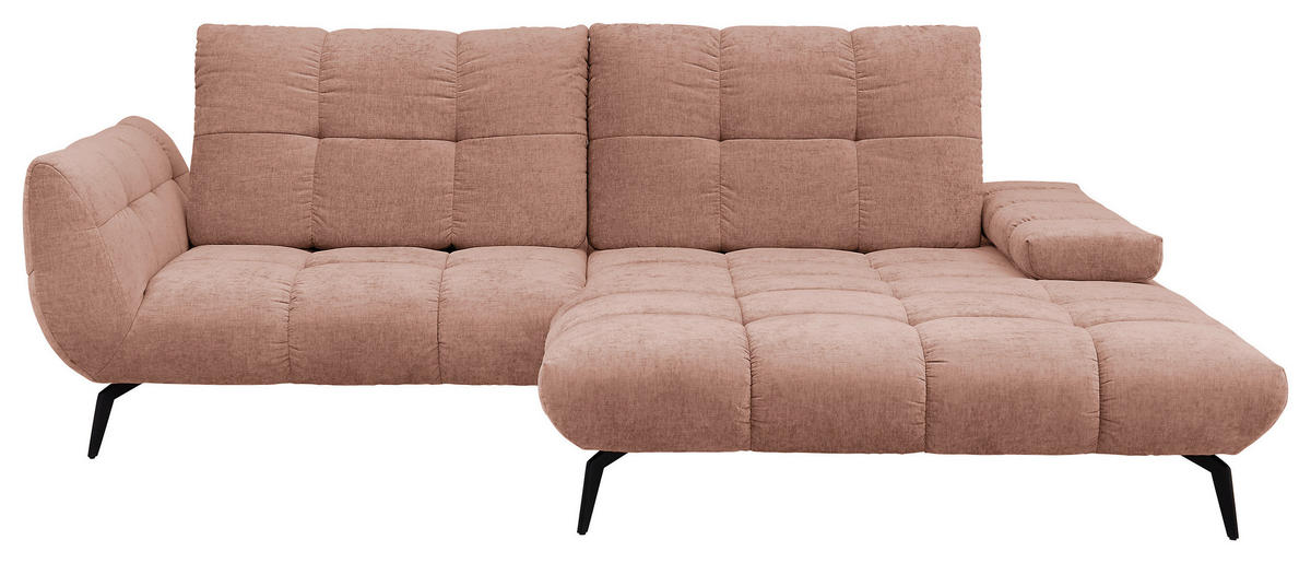 ECKSOFA Altrosa Flachgewebe Rücken echt, Sitztiefenverstellung  - Schwarz/Altrosa, KONVENTIONELL, Textil/Metall (273/211cm) - SetOne by Musterring