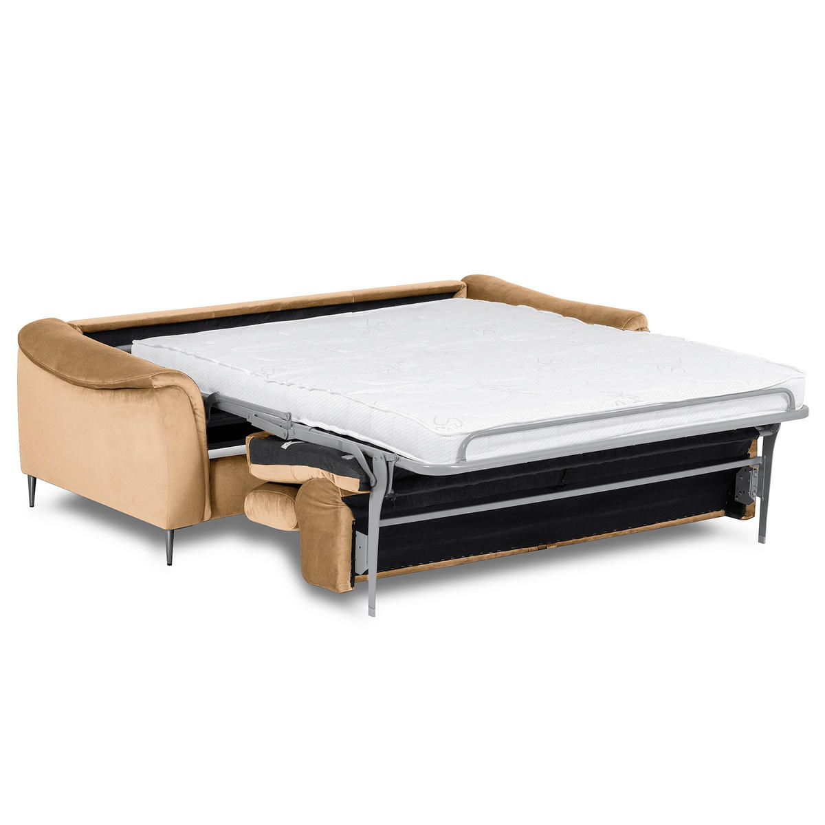 SCHLAFSOFA Samt Beige Rücken echt, Liegefunktion  - Beige/Schwarz, Design, Textil/Metall (203/77-98/103cm) - MID.YOU