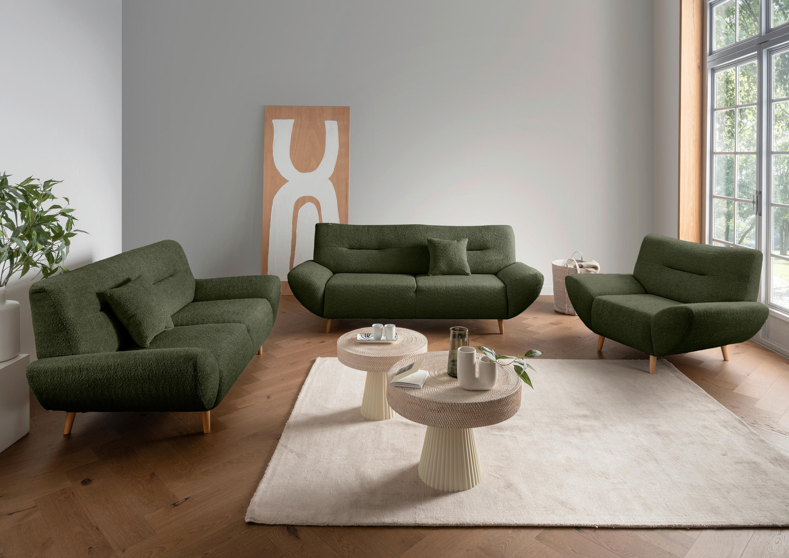 2-SITZER-SOFA in Bouclé Waldgrün  - Waldgrün/Wildeiche, KONVENTIONELL, Holz/Textil (173/81/90cm) - MID.YOU