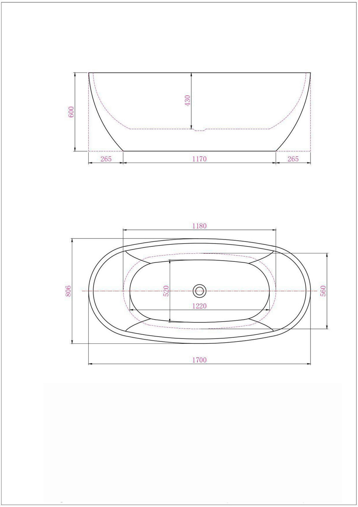 BADEWANNE freistehend  170/80,6/60 cm  - Schwarz/Weiß, KONVENTIONELL, Kunststoff (170/80,6/60cm) - Sanotechnik