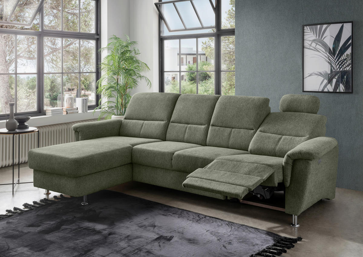ECKSOFA in Chenille Grün  - Chromfarben/Grün, Konventionell, Textil/Metall (165/292cm) - Livetastic