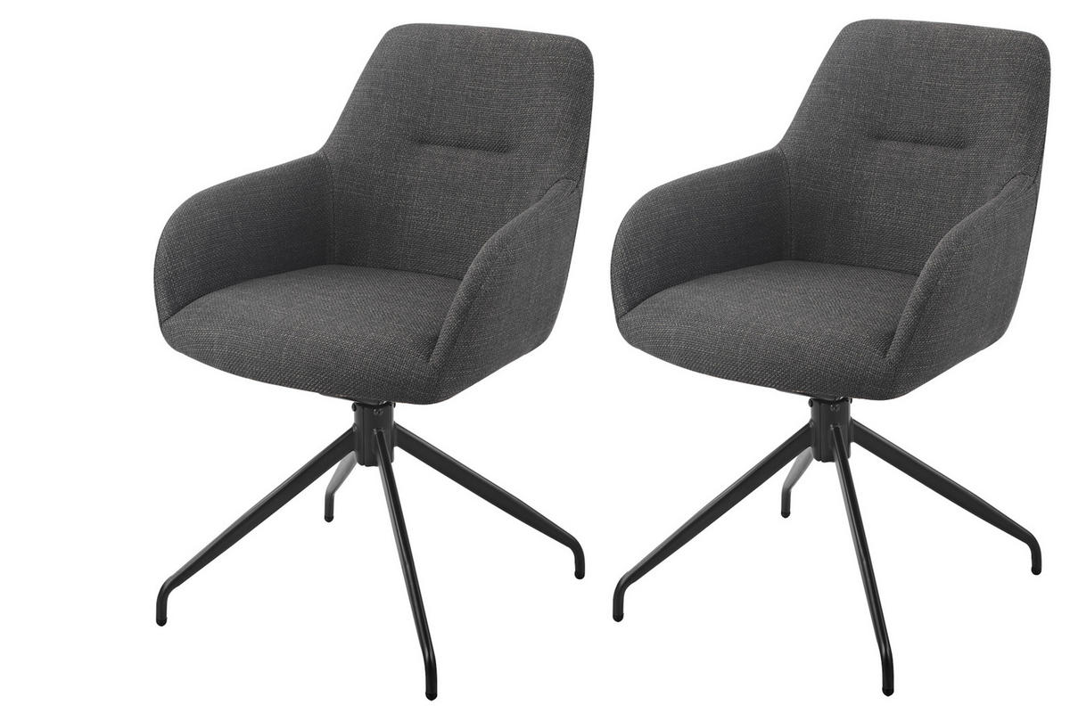 ARMLEHNSTUHL-SET 2 Stück  in Stahl Webstoff, Mikrofaser  - Anthrazit/Schwarz, MODERN, Textil/Metall (56/83/60cm) - MID.YOU