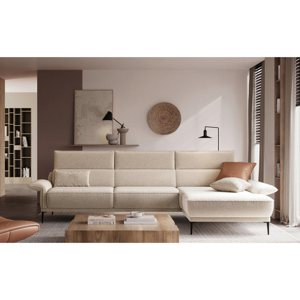 Thumbnail - Johann Jakob Ecksofa, Creme, Textil, 3-Sitzer, Ottomane rechts, L-Form, 330x186 cm, Goldenes M, Fußauswahl, individuell ...