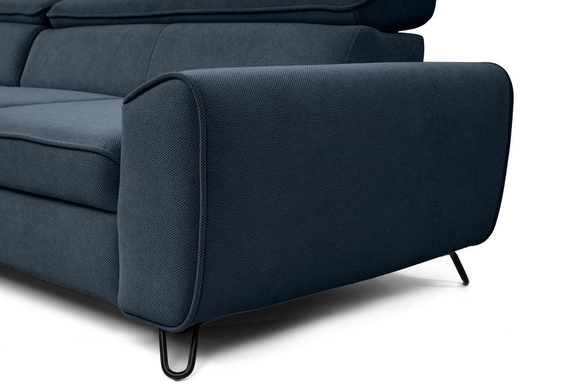 ECKSOFA in Flachgewebe Dunkelblau  - Schwarz/Dunkelblau, Design, Textil/Metall (200/250cm) - Stylife