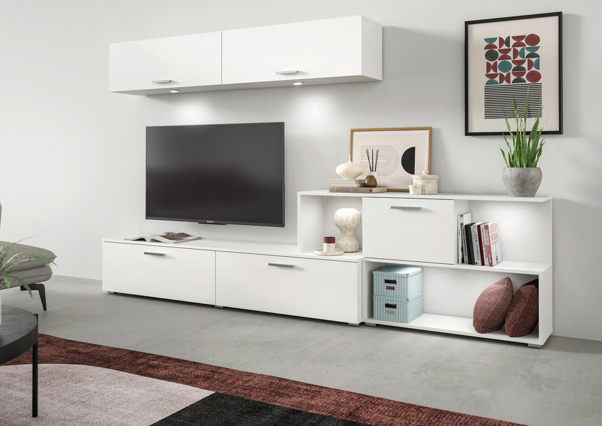 OBÝVACÍ STĚNA, bílá - bílá/barvy stříbra, Design, kompozitní dřevo/plast (277/102/35cm) - MID.YOU