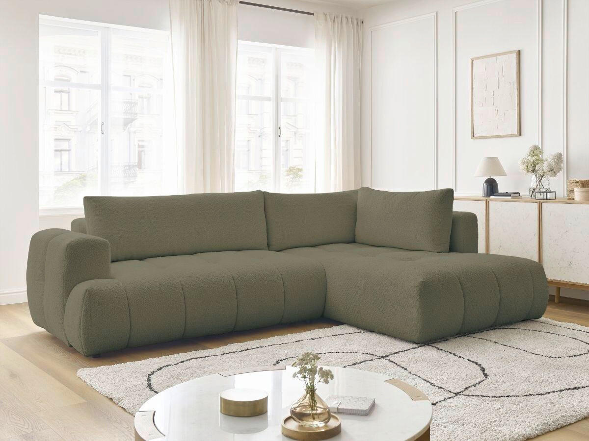 ECKSCHLAFSOFA EVEREST Bouclé Grün  inkl. Rückenkissen, Schlaffunktion  - Schwarz/Grün, MODERN, Kunststoff/Textil (282/204cm)
