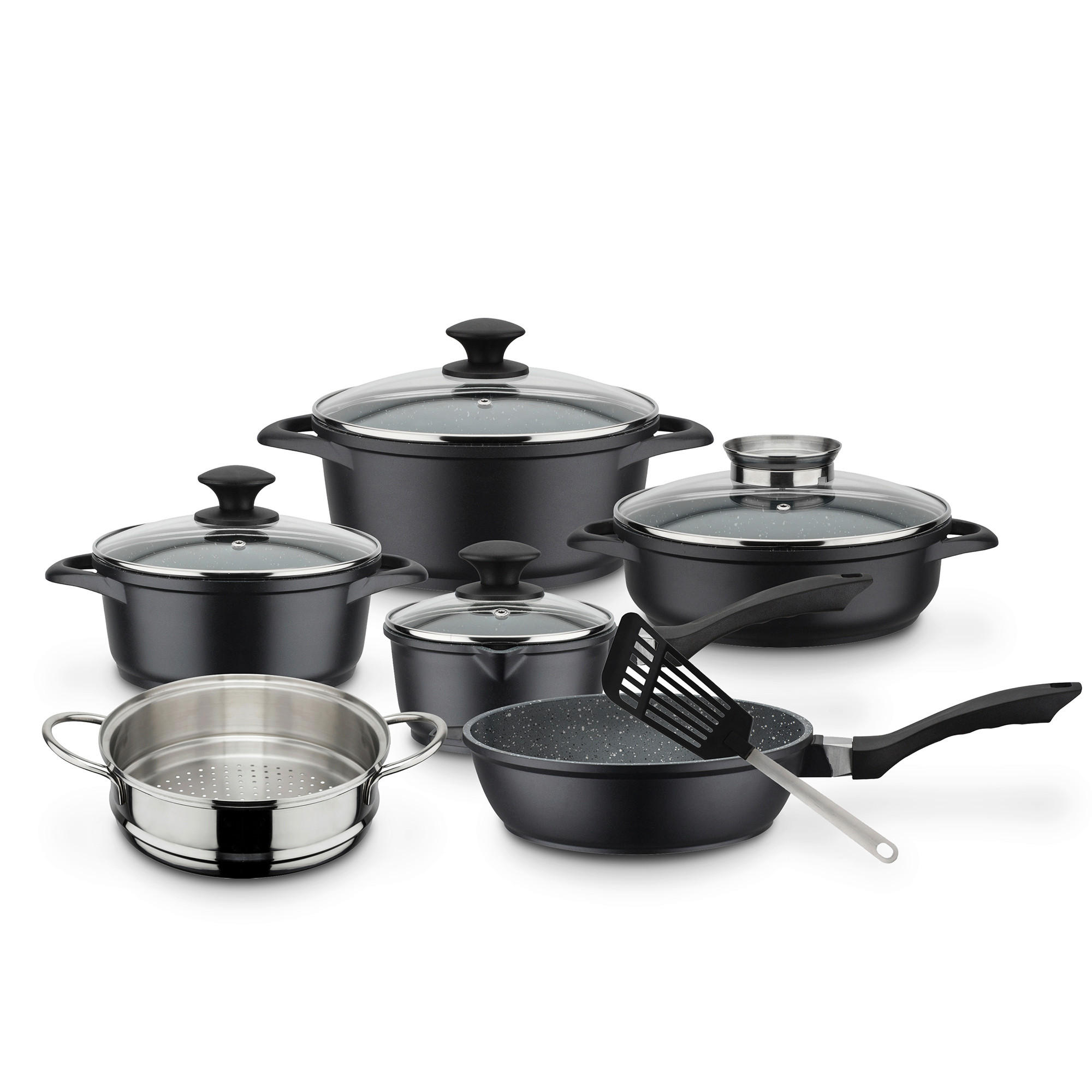KOCHTOPFSET GOURMET GRANIT 5-teilig  - Schwarz, Basics, Metall - GSW