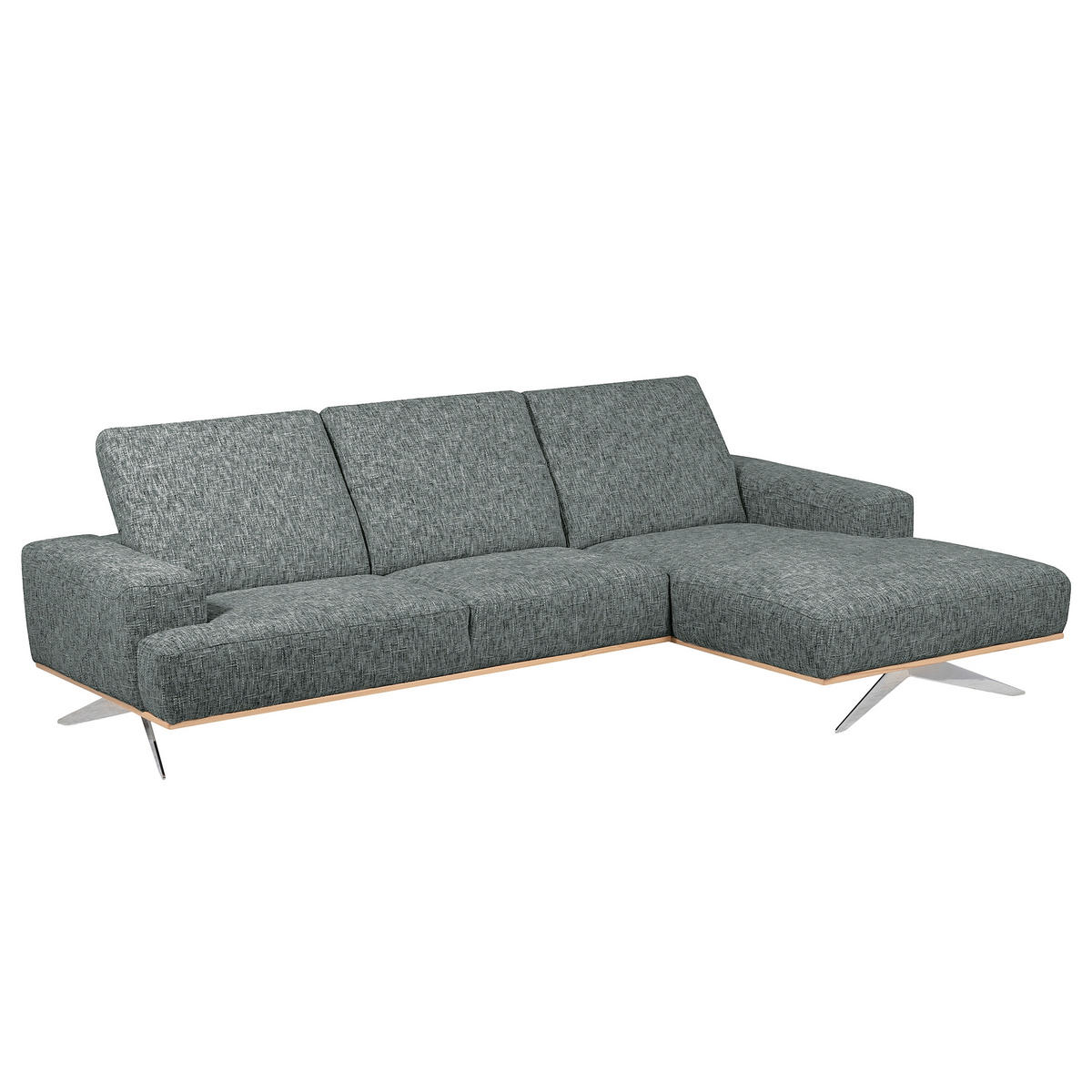 ECKSOFA PORTLAND Anthrazit Struktur Kopfteilverstellung  - Chromfarben/Anthrazit, Design, Holz/Textil (295/187cm) - Livetastic