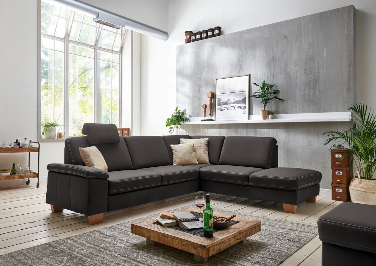ECKSOFA  in Echtleder Graubraun  274/235 cm  - Eichefarben/Graubraun, KONVENTIONELL, Leder/Holzwerkstoff (274/235cm) - Beldomo Premium