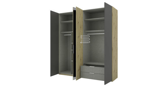 DREHTÜRENSCHRANK 200/223/62 cm 4-türig Anthrazit, Eiche Artisan - Anthrazit/Schwarz, KONVENTIONELL, Glas/Holzwerkstoff (200/223/62cm) - Novel