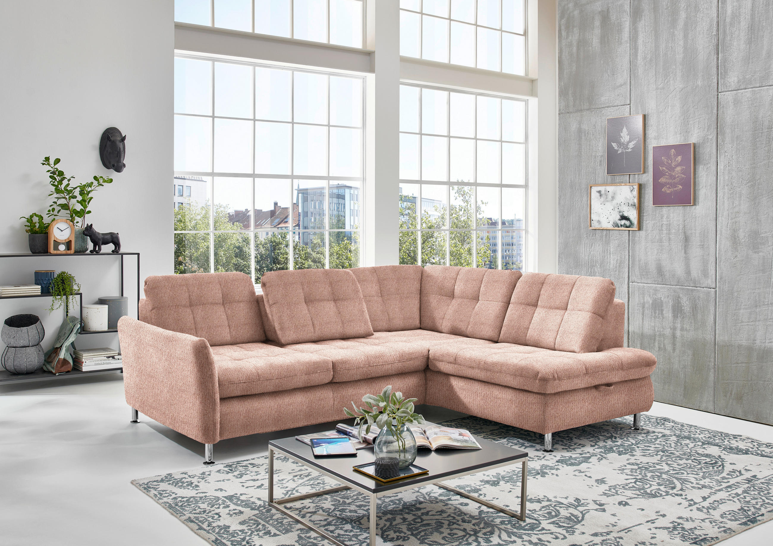 ECKSOFA in Webstoff Orange  - Chromfarben/Orange, Konventionell, Textil/Metall (242/210cm) - Beldomo Style