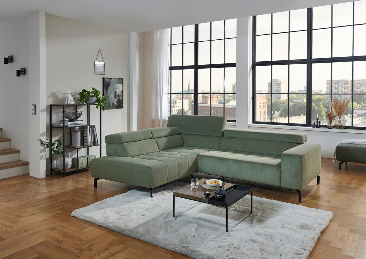 ECKSOFA Waldgrün Cord  - Waldgrün/Schwarz, Design, Textil/Metall (214/261cm) - Beldomo Style