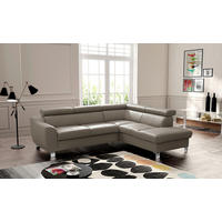 ECKSOFA Lederlook Echtleder Taupe  - Taupe/Chromfarben, Design, Leder/Textil (245/208cm) - Livetastic