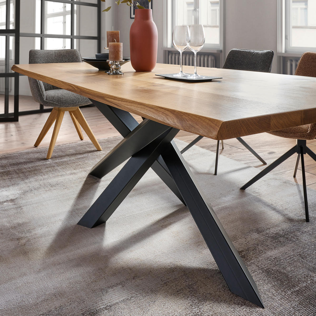 ESSTISCH in Holz, Metall 220/100/75 cm  - Eichefarben/Schwarz, Natur, Holz/Metall (220/100/75cm) - Linea Natura
