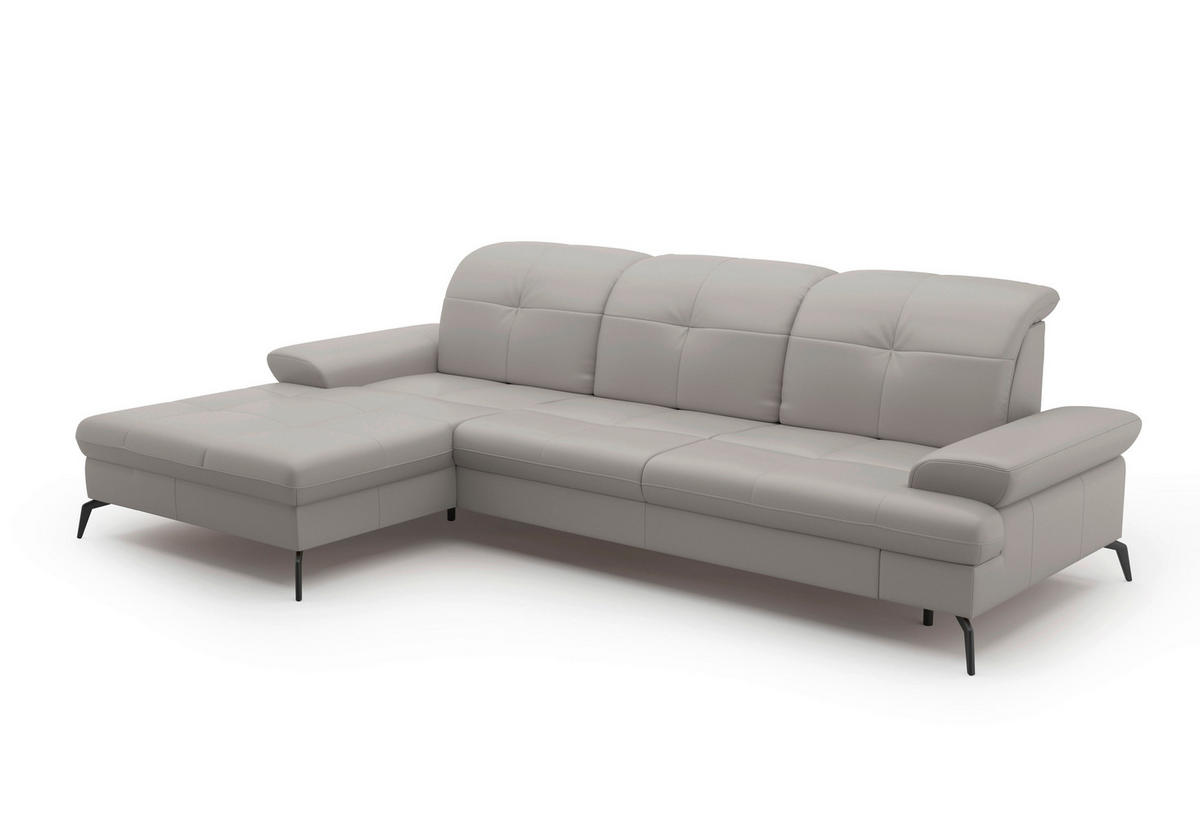 ECKSOFA in Echtleder Hellgrau  - Hellgrau/Schwarz, Konventionell, Leder/Metall (185/279cm) - Sit & More