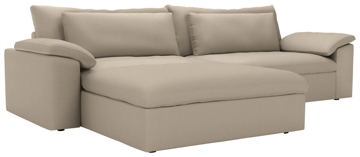 ECKSOFA 198/306 cm  in Chenille Greige Rückenkissen, Nierenkissen, Armlehnenkissen, Rücken echt  198/306 cm  - Greige/Schwarz, MODERN, Kunststoff/Textil (198/306cm) - Carryhome