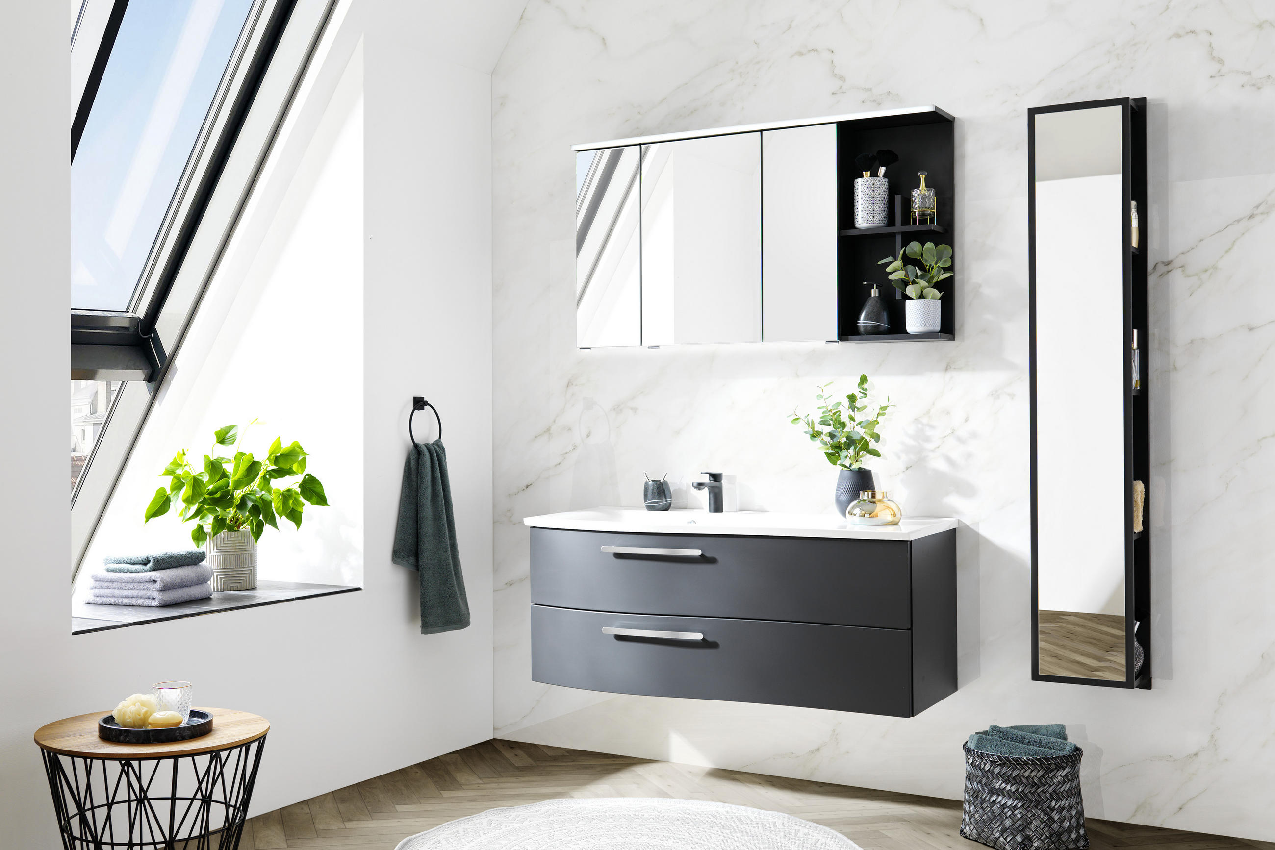 BADRUM 120 cm  - vit/grå, Modern, trämaterial/glas (120cm) - Novel