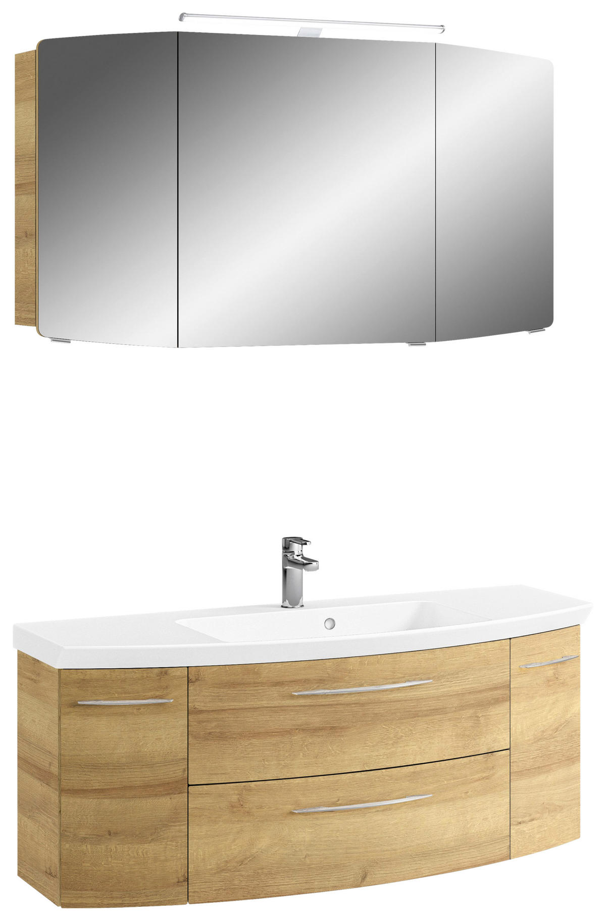 BADEZIMMER 3-teilig  in 121 cm  - Chromfarben/Eichefarben, KONVENTIONELL, Glas/Holzwerkstoff (121cm) - Pelipal